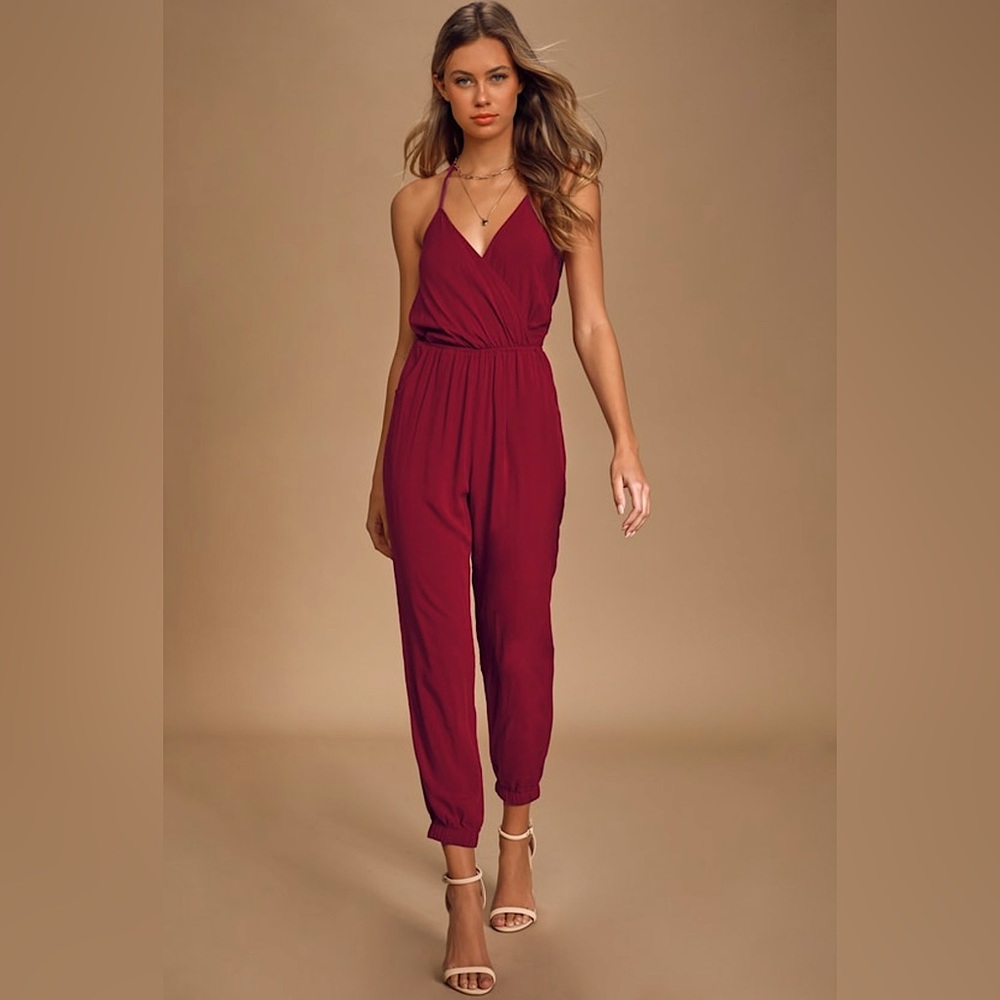 Lulu’s Learning to Fly Burgundy/Maroon Jumpsuit